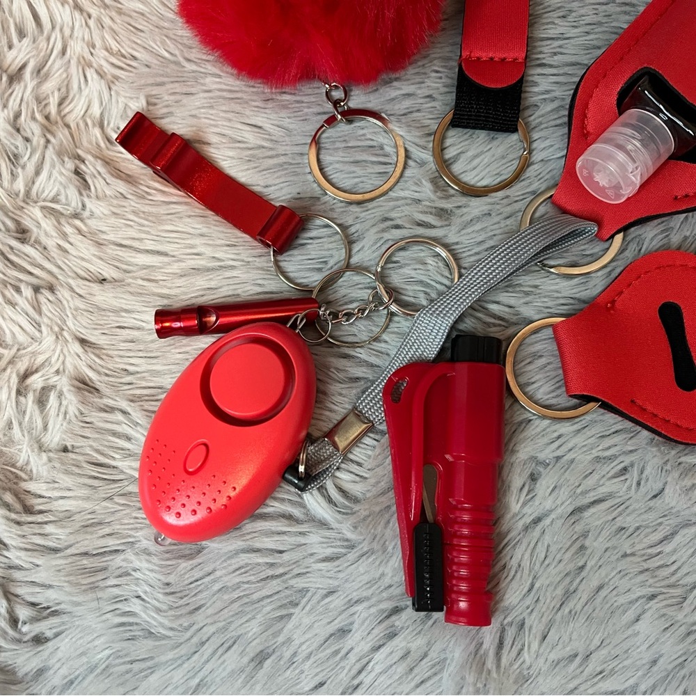 9pcs Red Safety Keychain Set - Picture 2 of 4